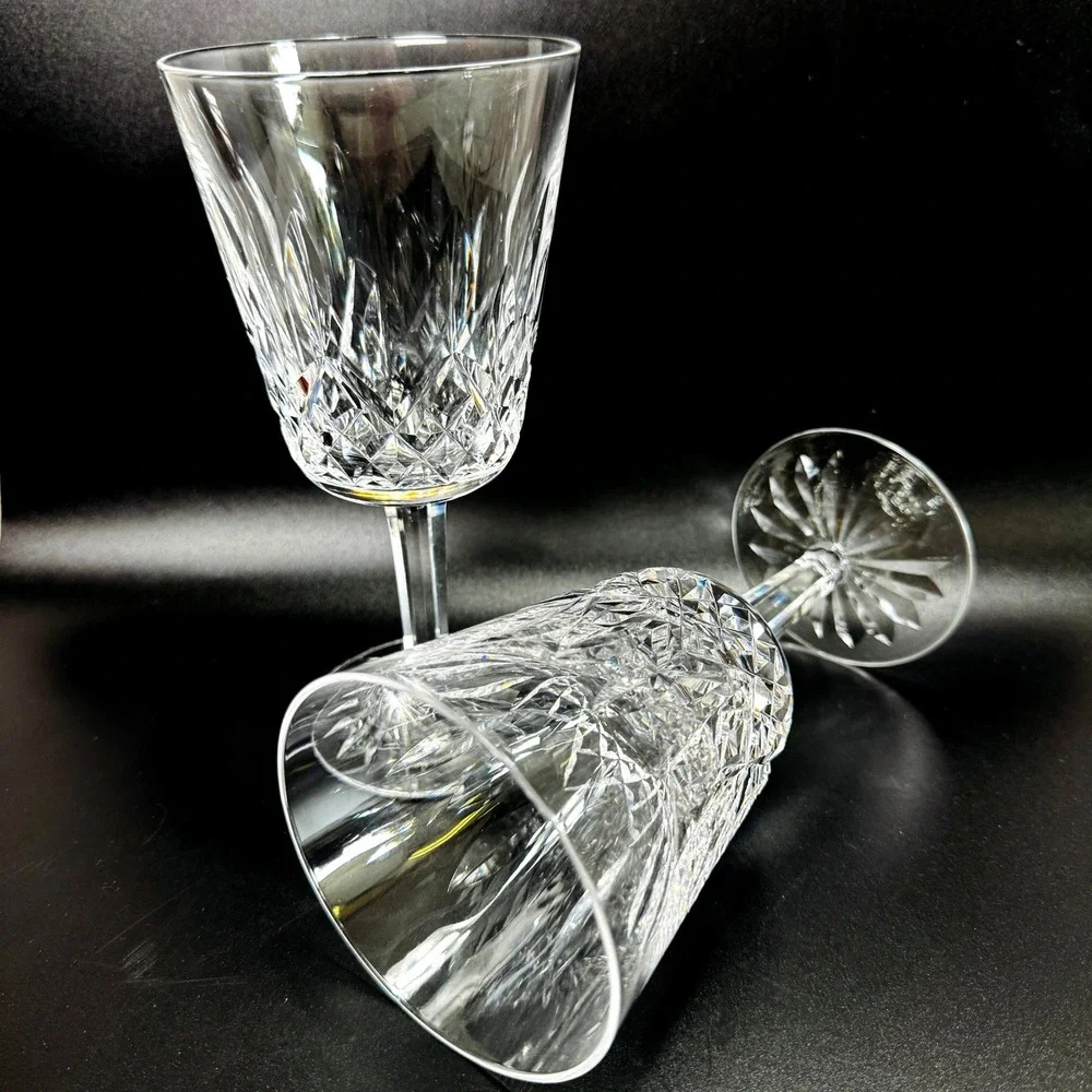 Waterford Crystal Lismore Goblets Vintage Set of 2 Clear Cut Glass Stemware Pair